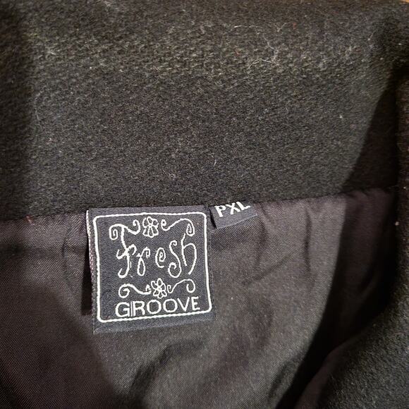Vintage Fresh Groove Embroidered Floral 100% Wool Jacket Black Womens Petite XL - Picture 8 of 8